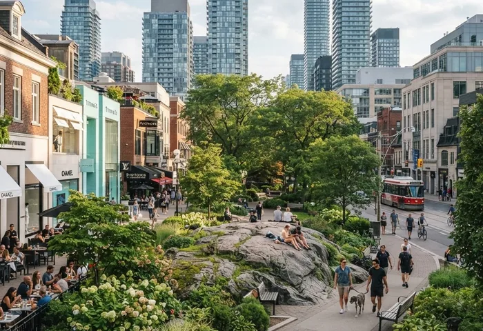 AI-generated Yorkville-inspired park and condo illustration