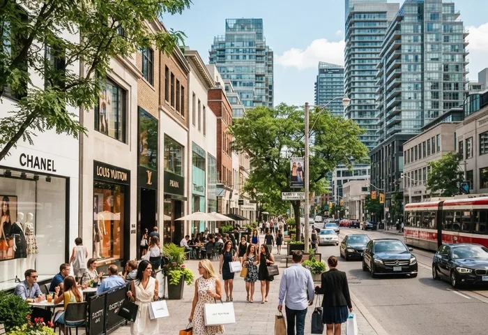 AI-generated Yorkville-inspired shopping streetscape illustration