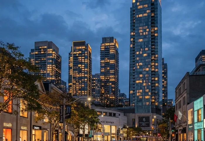 AI-generated Yorkville-inspired skyline illustration, not a specific building